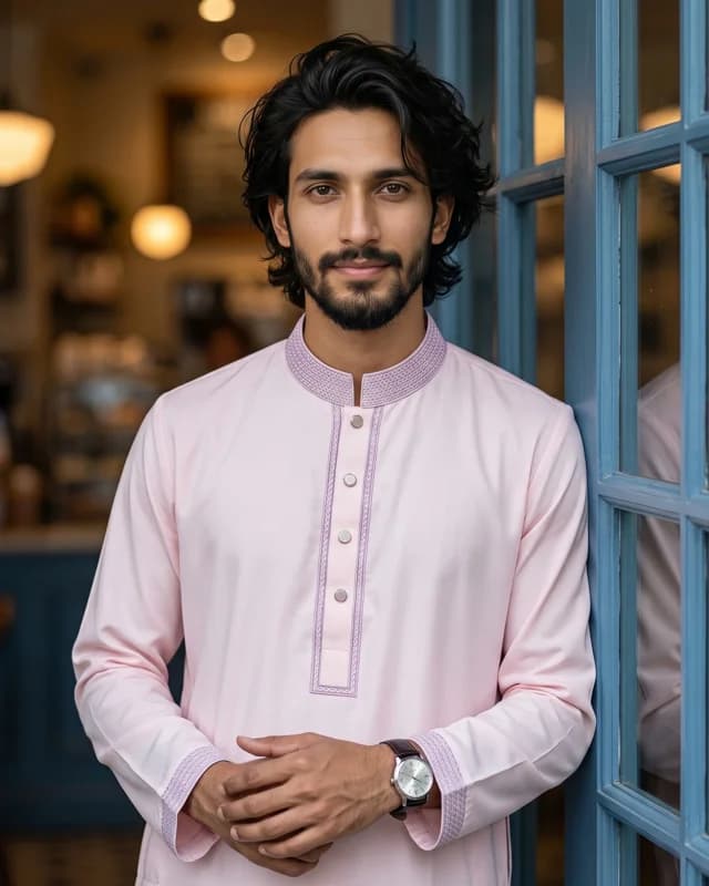Men's Panjabi | Italian Cord Baby Pink EM3 Snap Button